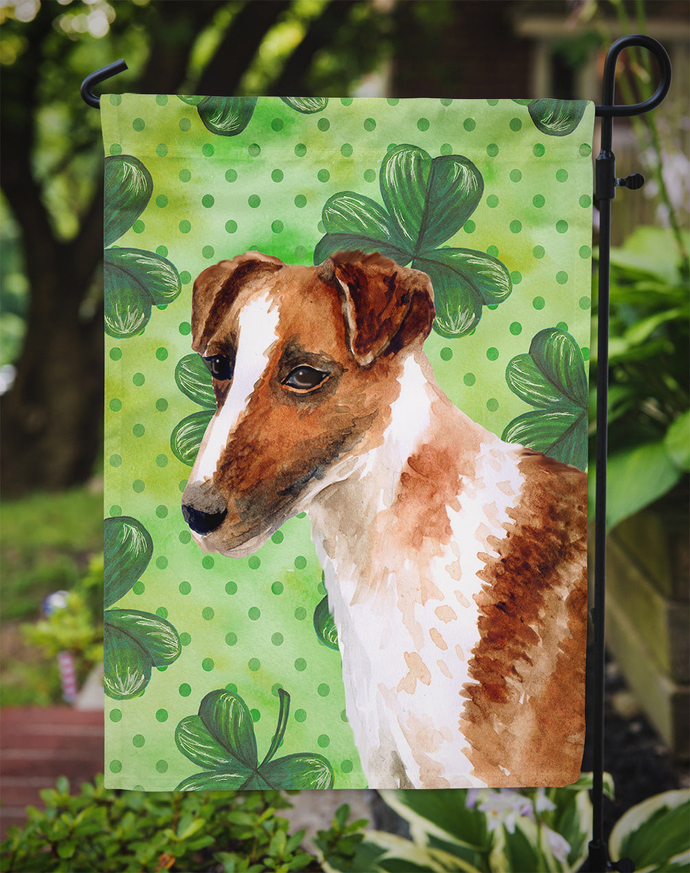 Smooth Fox Terrier St Patrick's Garden Flag Mailbox Decorative Yard Banner Outside Patio Artwork for Flower Beds, Garden Size, Multicolor