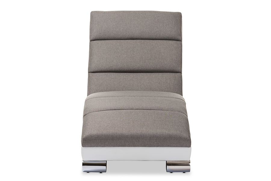 Baxton Studio Percy Modern and Contemporary Grey Fabric and White Faux Leather Upholstered Chaise Lounge