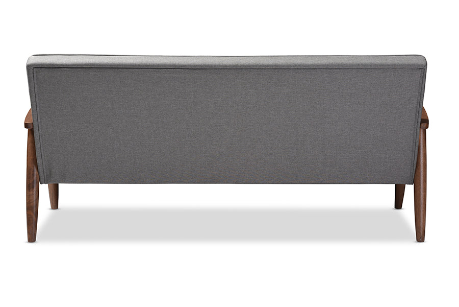 Baxton Studio Sorrento Mid-century Retro Modern Grey Fabric Upholstered Wooden 3-seater Sofa