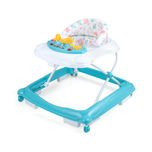 Foldable Baby Walker with 3 Adjustable Heights and Padded Seat-Blue