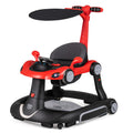 6-in-1 Baby Walker with Canopy Portable Activity Center Bouncer Rocker Combo with Music-Red - Color: Red