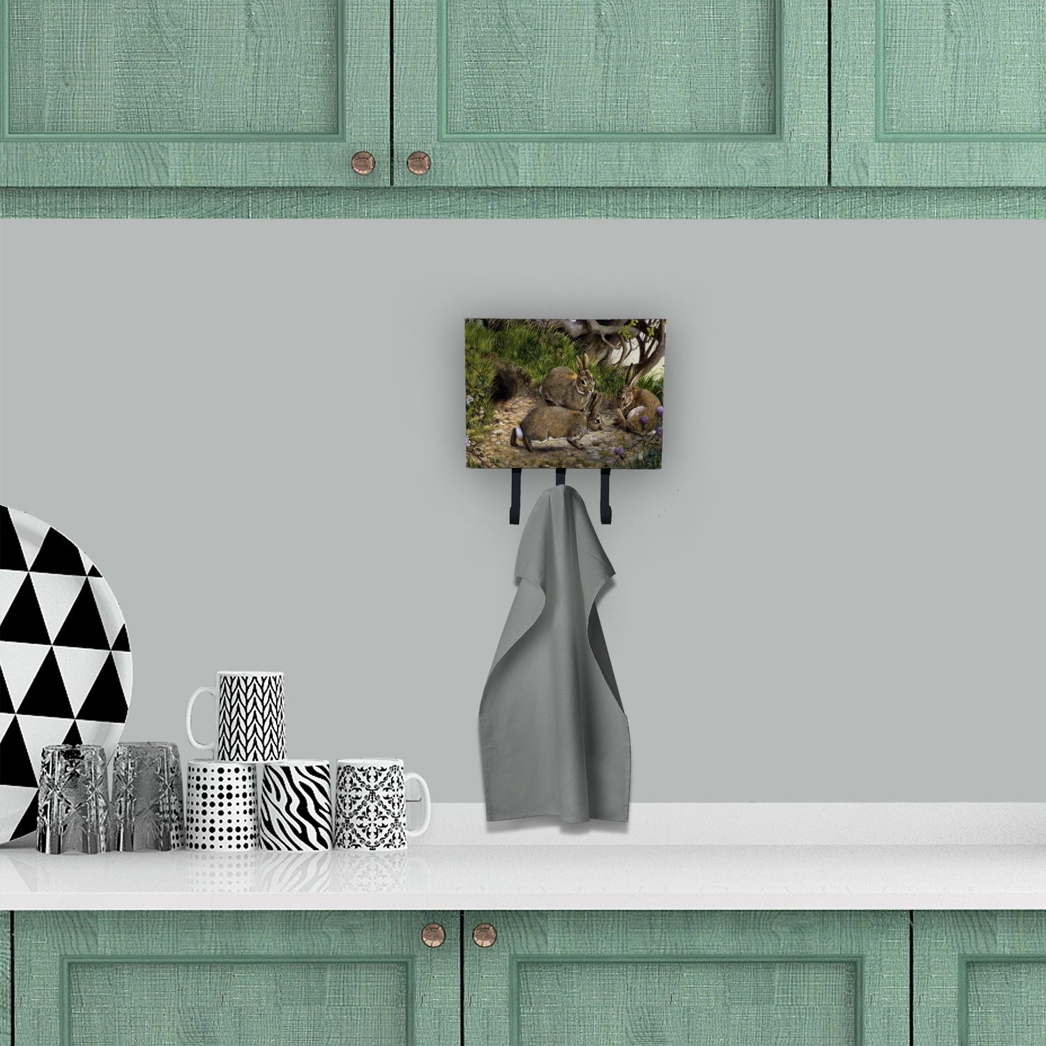Rabbits and the Rabbit Hole Leash or Key Holder Wall Hooks, Coat Rack Wall Mount, for Hanging Keys, Towels, Aprons, Leashes