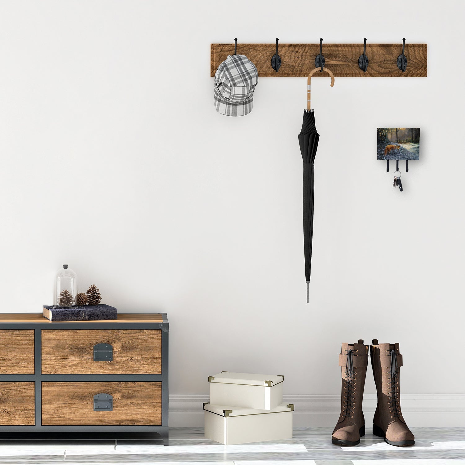 Fox on the Hunt Leash or Key Holder Wall Hooks, Coat Rack Wall Mount, for Hanging Keys, Towels, Aprons, Leashes