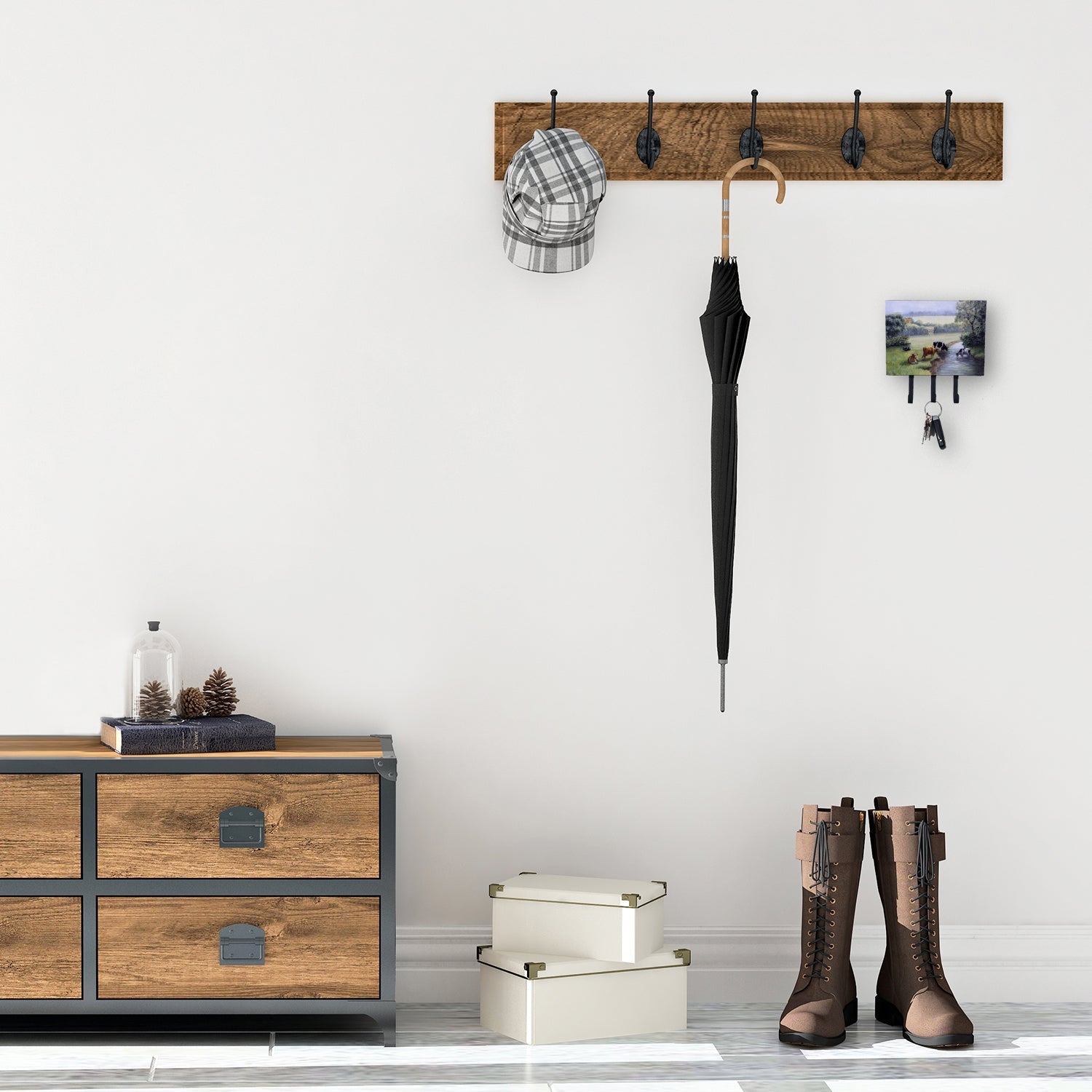 Cows Drinking at the Creek Bank Leash or Key Holder Wall Hooks, Coat Rack Wall Mount, for Hanging Keys, Towels, Aprons, Leashes