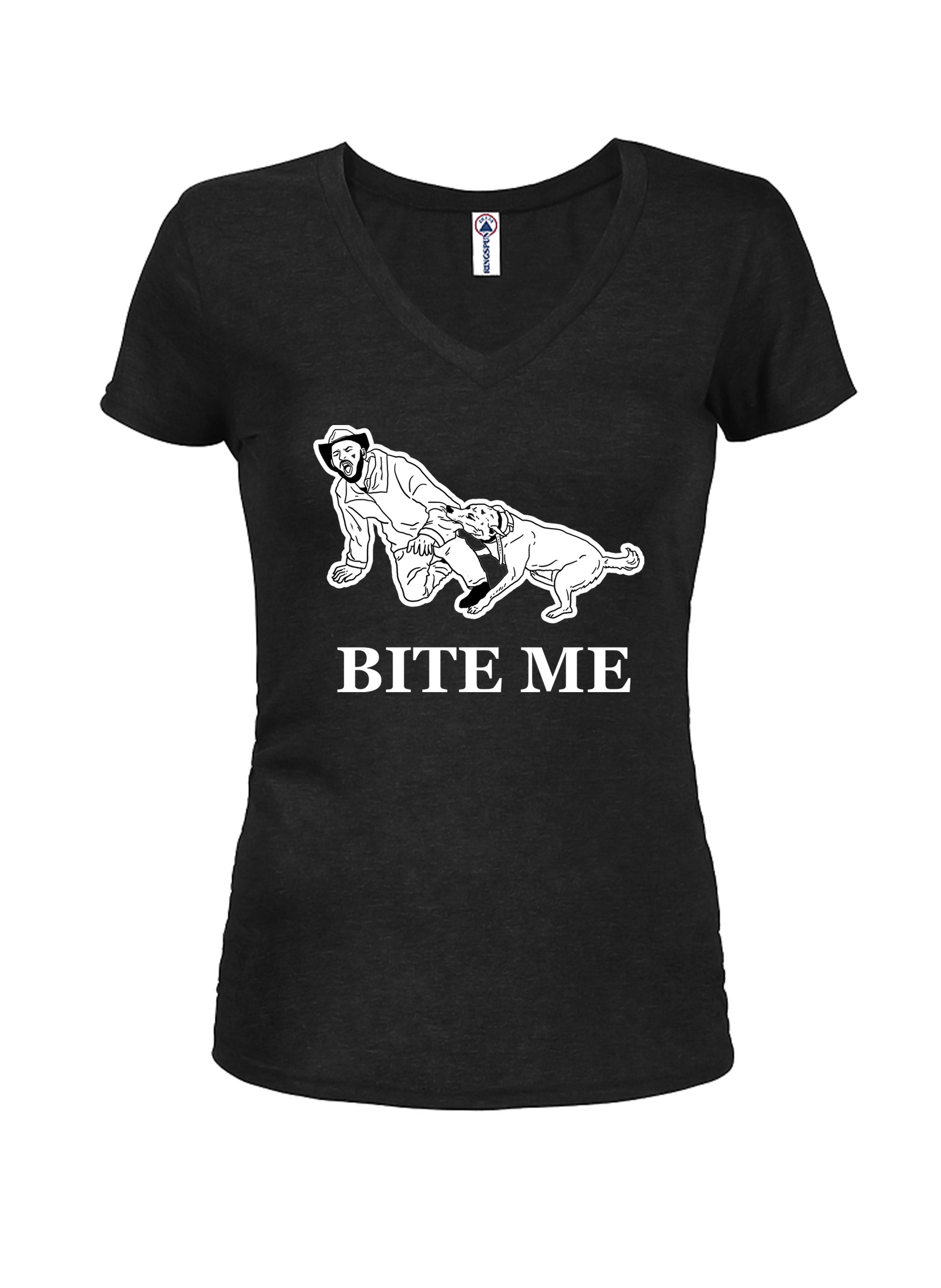 Bite Me Juniors V Neck T-Shirt