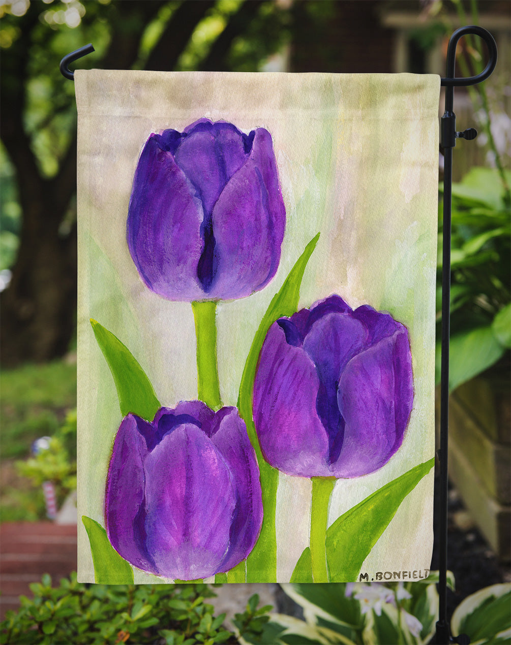 Purple Tulips by Maureen Bonfield Garden Flag Mailbox Decorative Yard Banner Outside Patio Artwork for Flower Beds, Garden Size, Multicolor