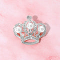 Pearl Accent Stone Paved Regal Crown Pin Brooch