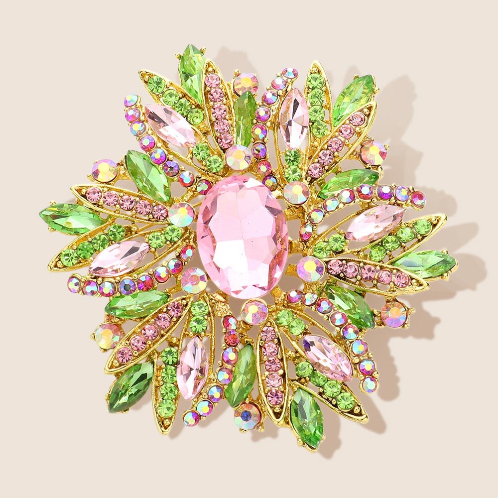 Glass Crystal Flower Brooch Pendant