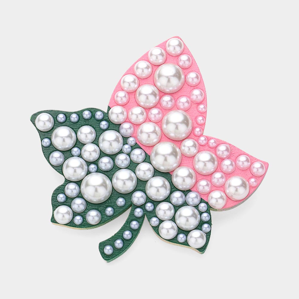 Pearl Embellished Leaf Pin Brooch