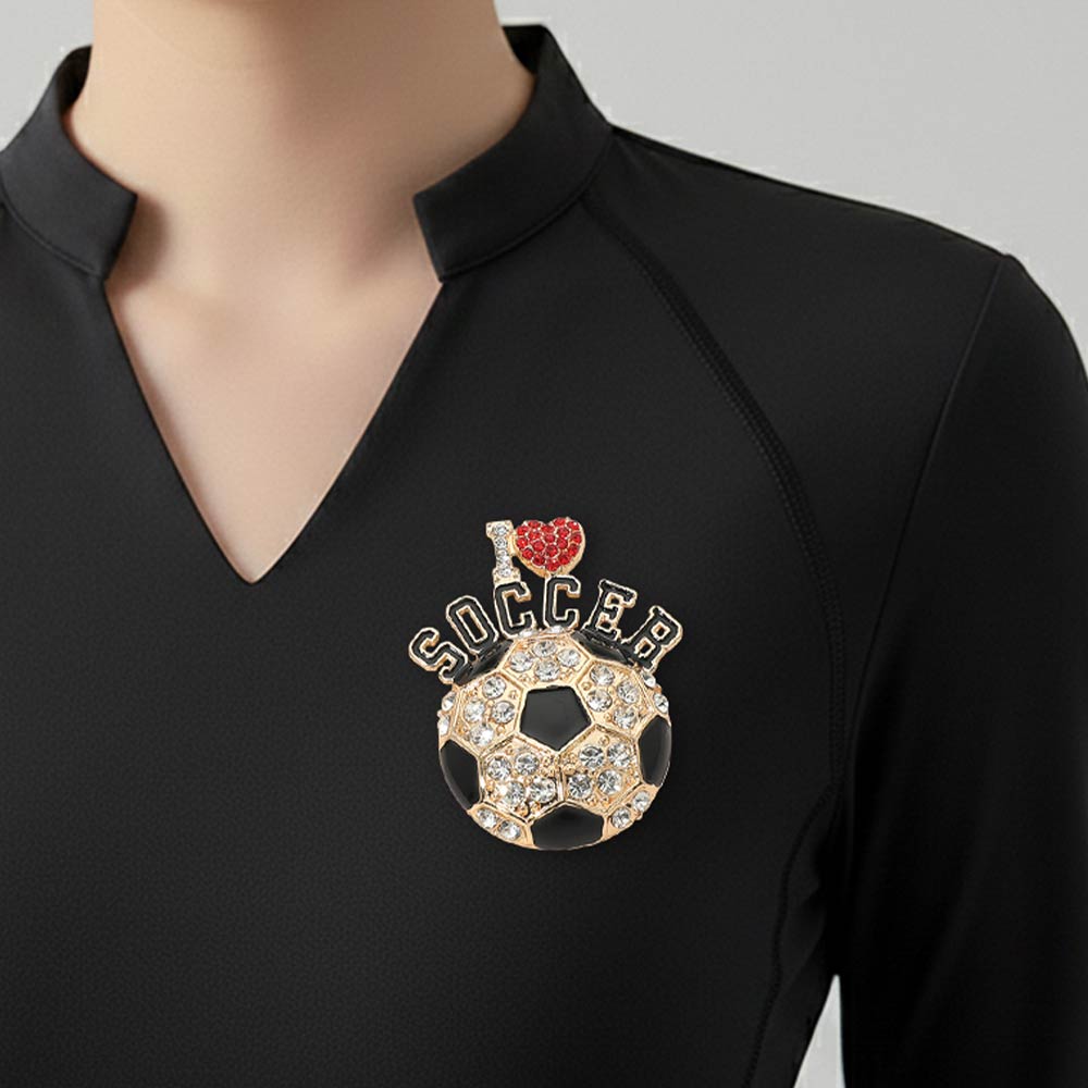 I LOVE SOCCER Rhinestone Pave Pin Brooch