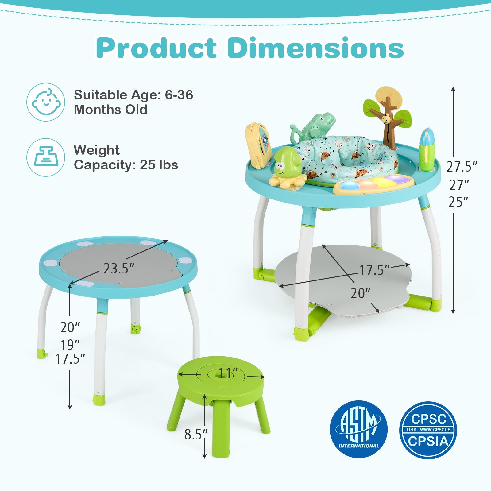 5-in-1 Baby Activity Center Interactive Bounce Seat with Removable Toys-Blue
