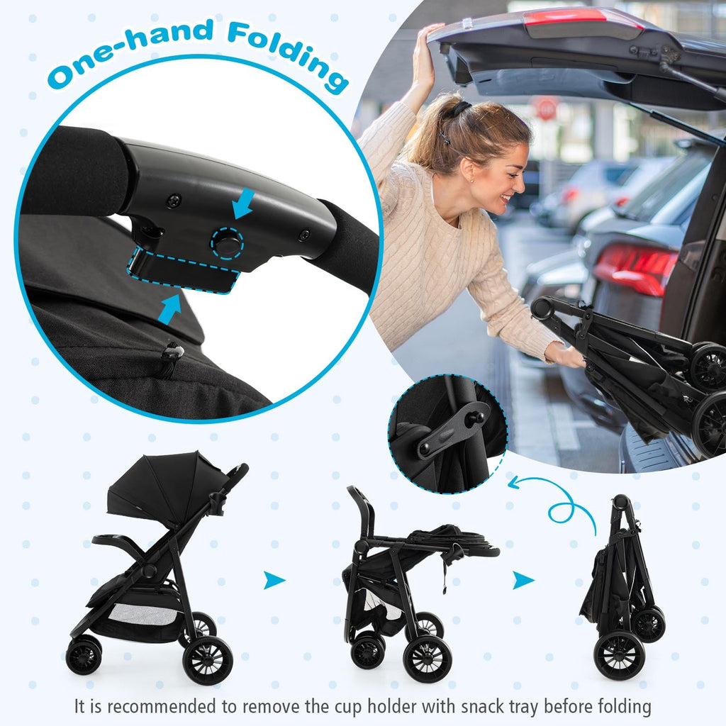 Baby Jogging Stroller with Adjustable Canopy for Newborn-Black
