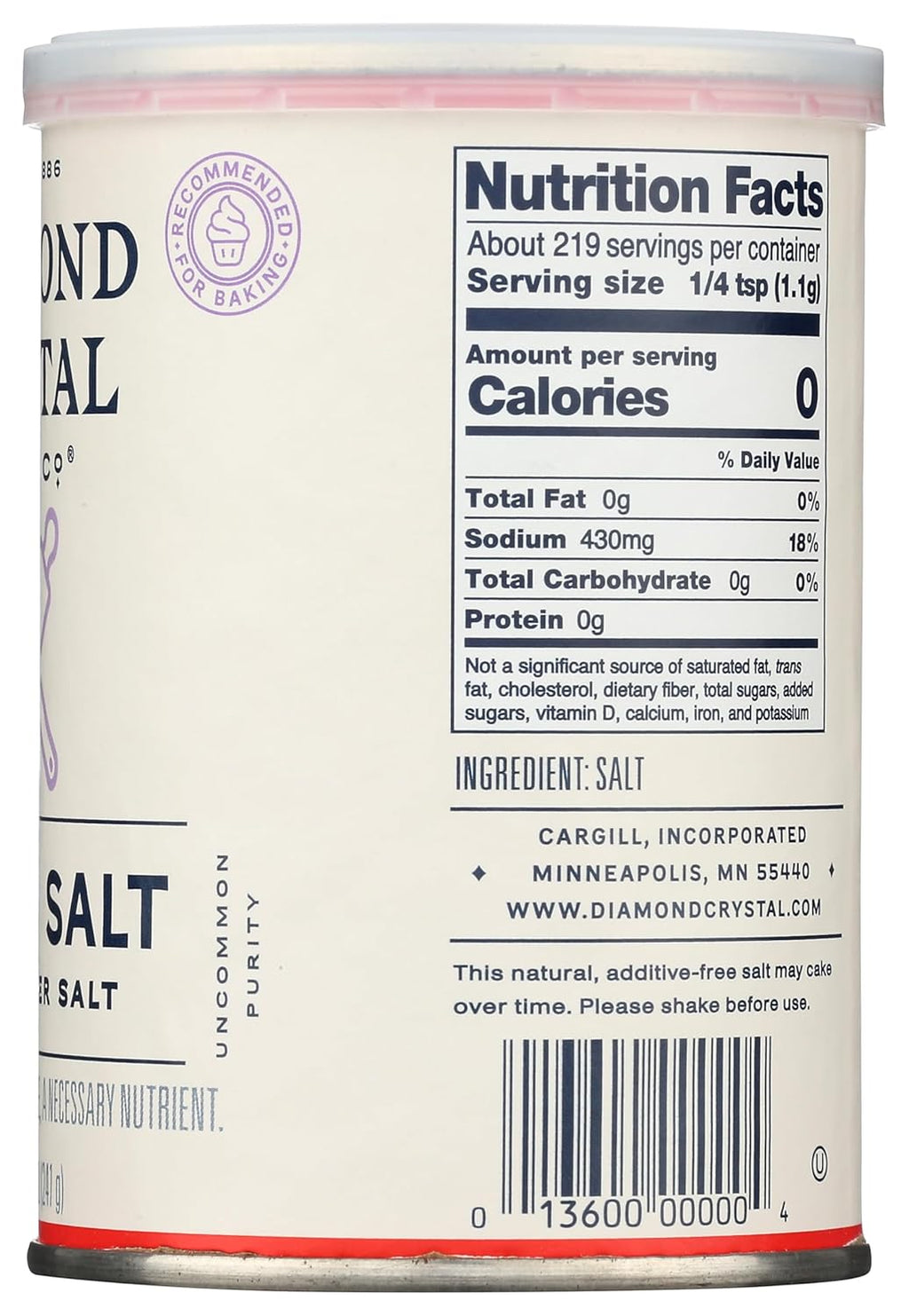 Diamond Crystal Fine Baking Salt, 8.5 oz Canister, 12-Pack