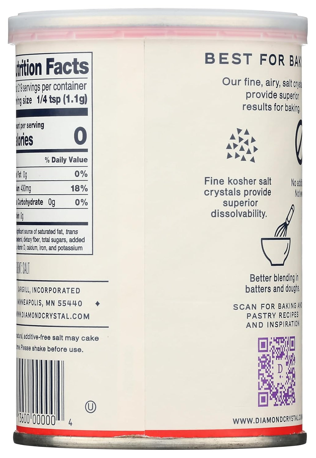 Diamond Crystal Fine Baking Salt, 8.5 oz Canister, 12-Pack
