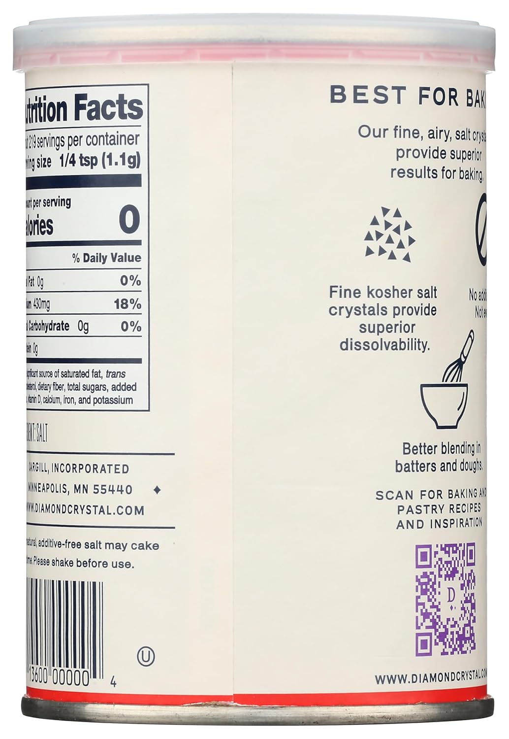 Diamond Crystal Fine Baking Salt, 8.5 oz Canister, 12-Pack