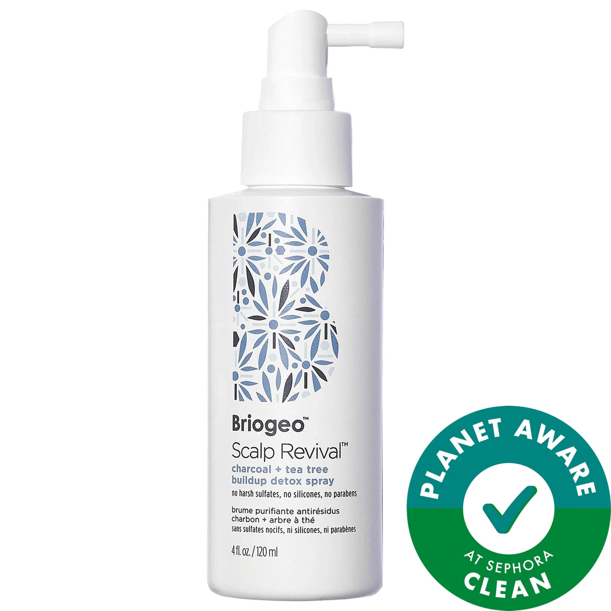 Briogeo Scalp Revival Charcoal + Tea Tree Buildup Detox Spray - Gentle Exfoliator for Flaky Scalp, Vegan Hair Care