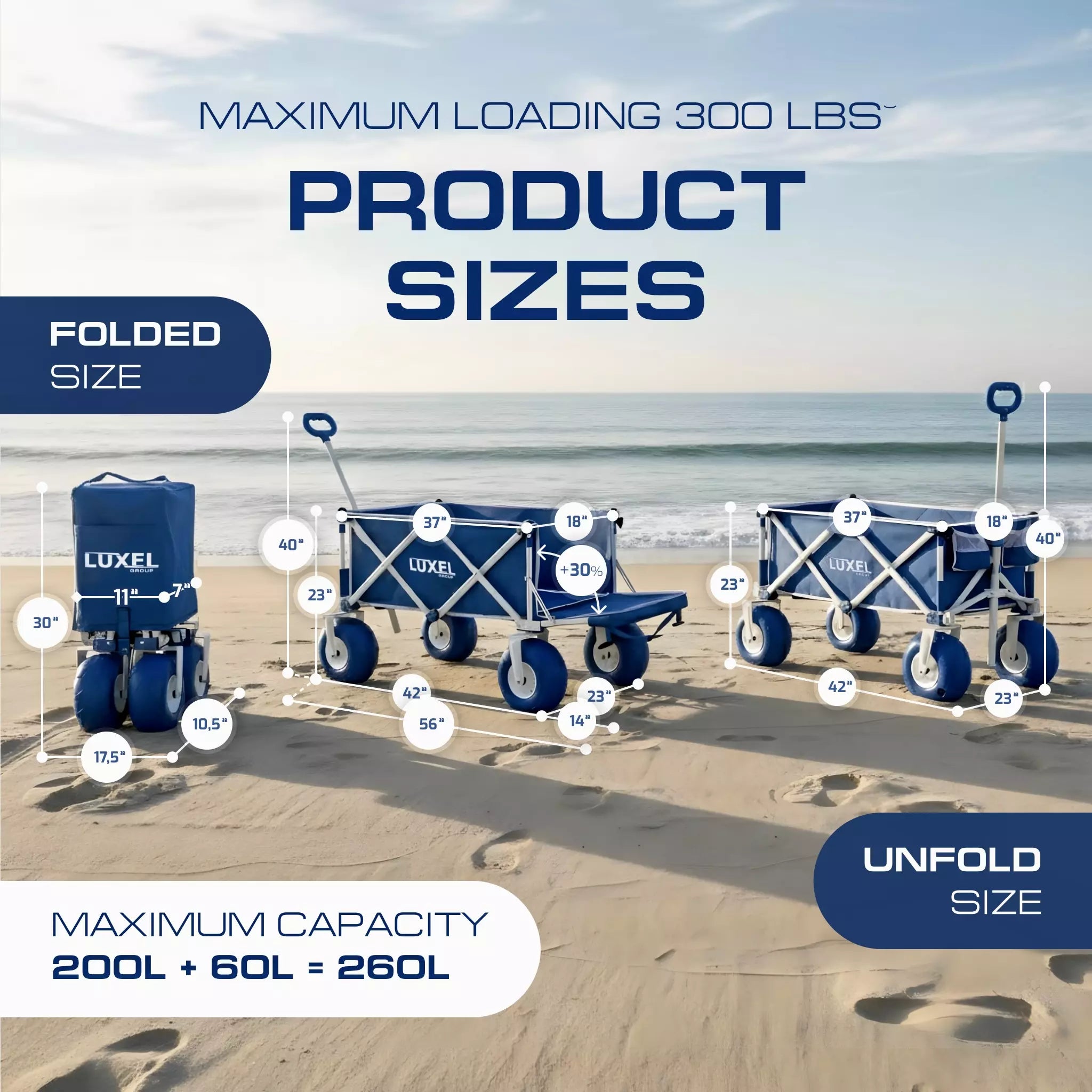 Beach Wagon Cart with Big Wheels – Foldable Utility Wagon Blue