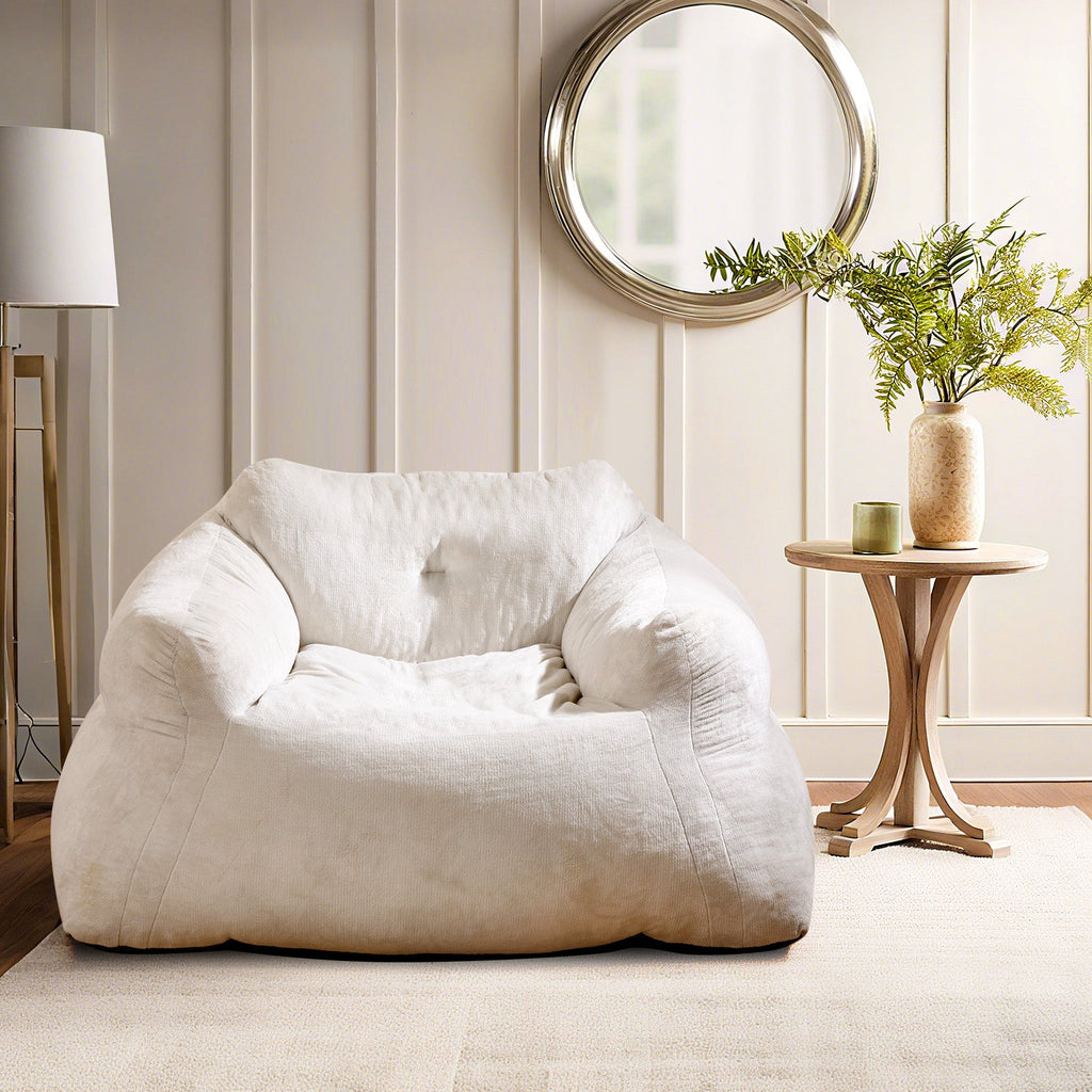 Bean Bag Chair Plush Lazy Sofa with Ultra-soft Velvet Cover-Beige