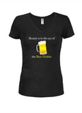 Beauty is in the eye of the Beer Holder Juniors V Neck T-Shirt
