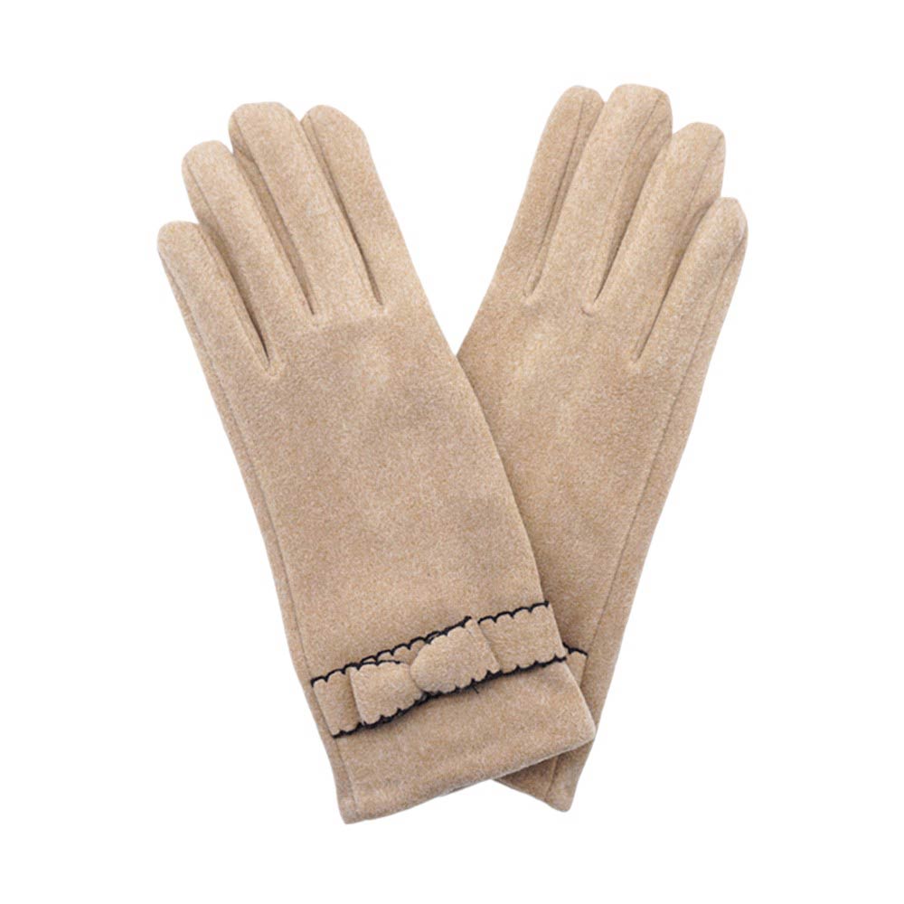 Bow Pointed Faux Suede Smart Touch Gloves