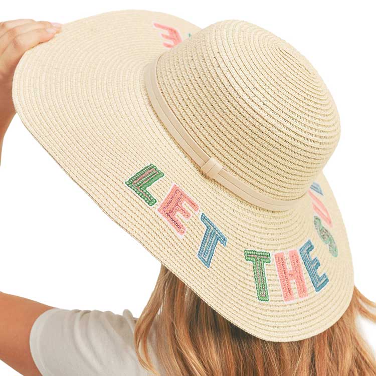 Let The Sun Shine Sequin Message Straw Panama Sun Hat