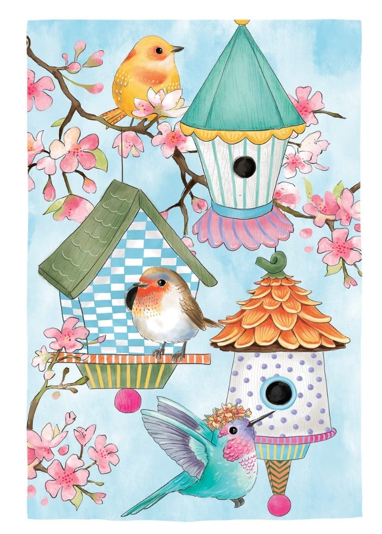 Bird House & Birds on Cherry Blossoms Garden Flag 2 Sided