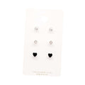 3Pairs - CZ Heart Round Stud Earrings Set