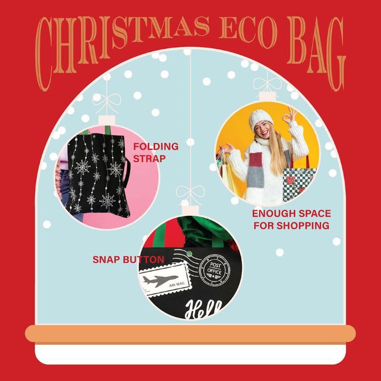 Christmas Poinsettia Printed Foldable Eco Bag