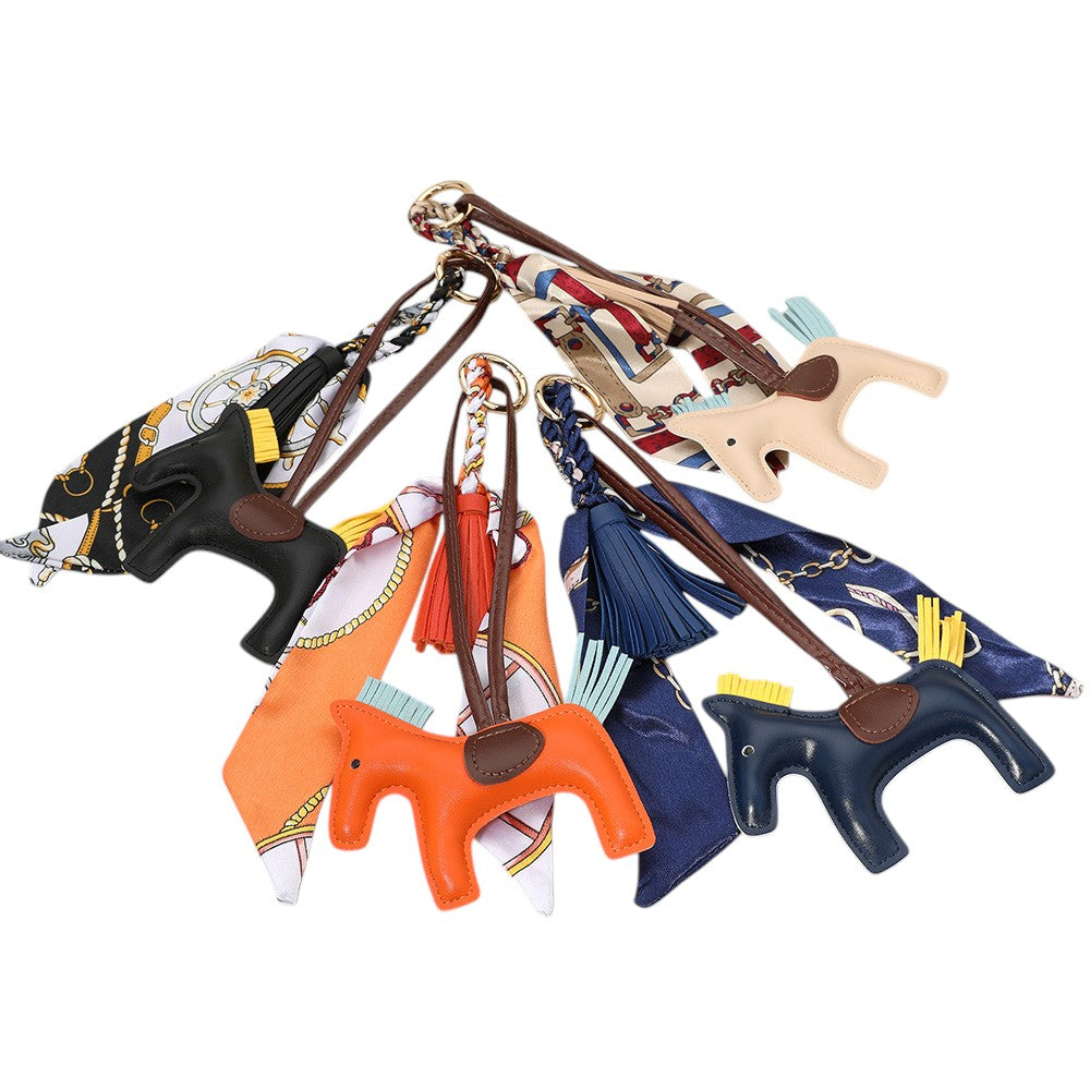 Faux Leather Horse Tassel Scarf Bag Charm