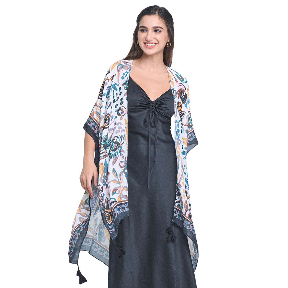 Floral Patterned Cover Up Kimono Poncho