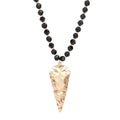 Hammered Metal Arrow Pendant Faceted Beads Long Necklace