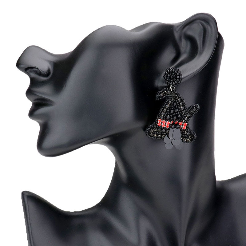 Rhinestone Beaded Witch Hat Dangle Earrings