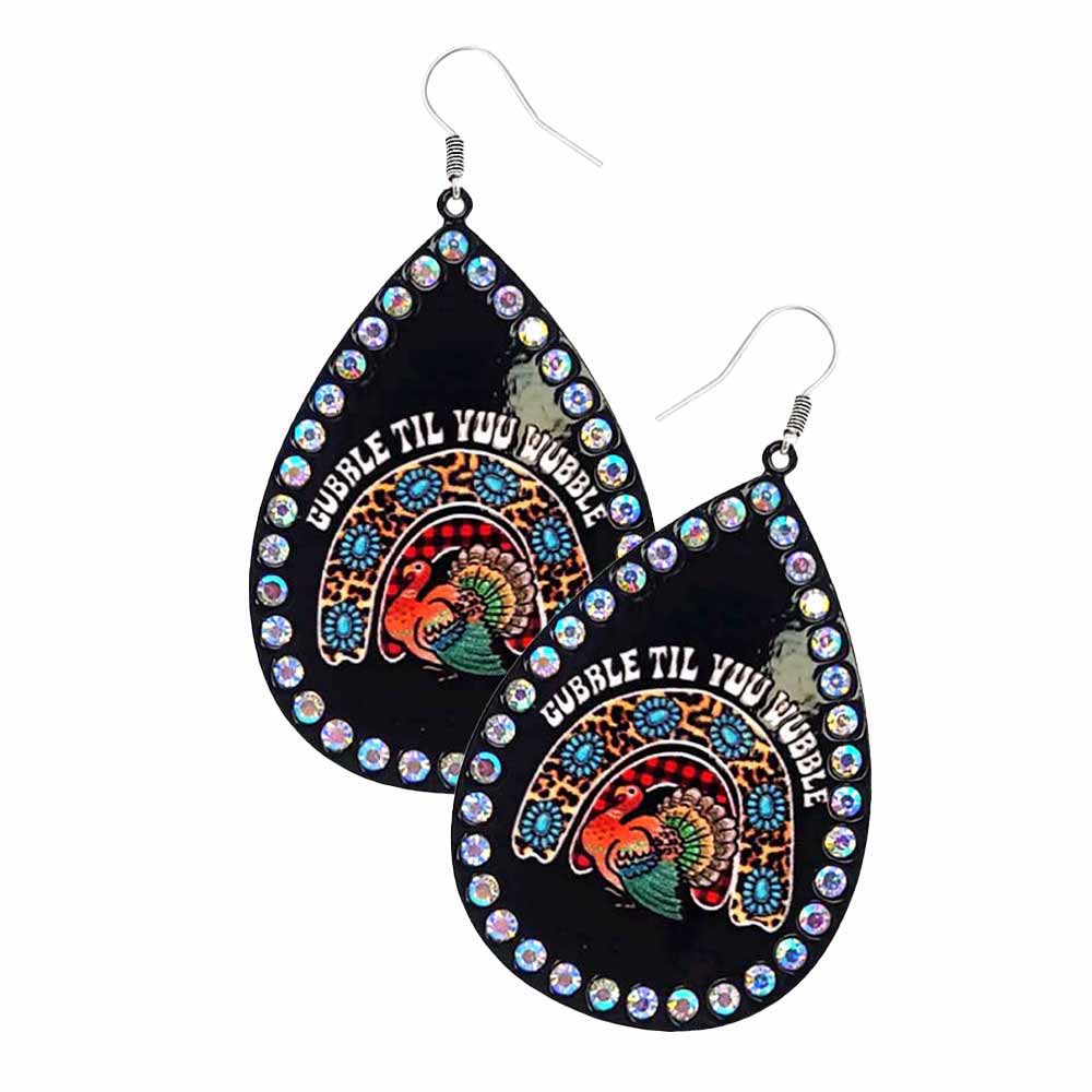 Thanksgiving Turkey Printed Teardrop Metal Dangle Earrings
