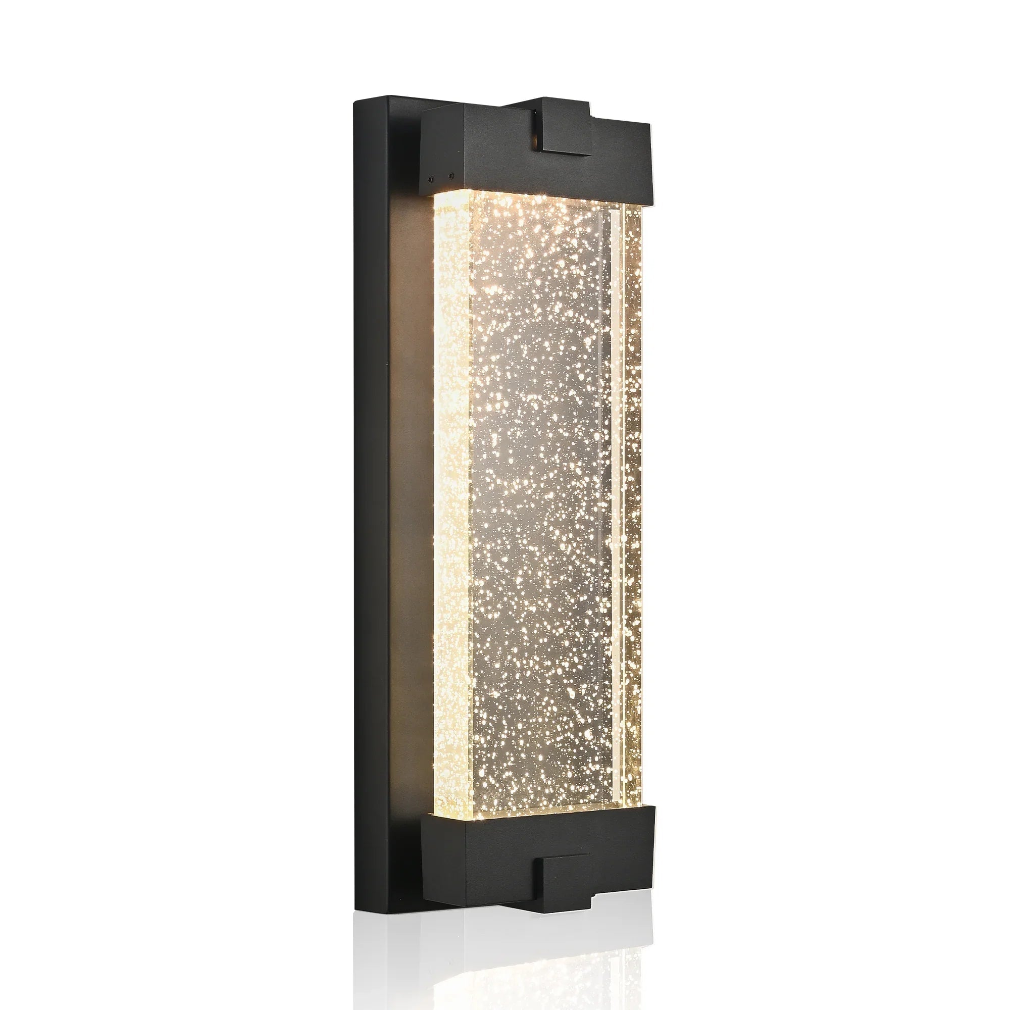 Outdoor LED Wall Sconce – Bubble Crystal Glass, 3000K Warm White & Black Aluminum | Up & Down Porch Light