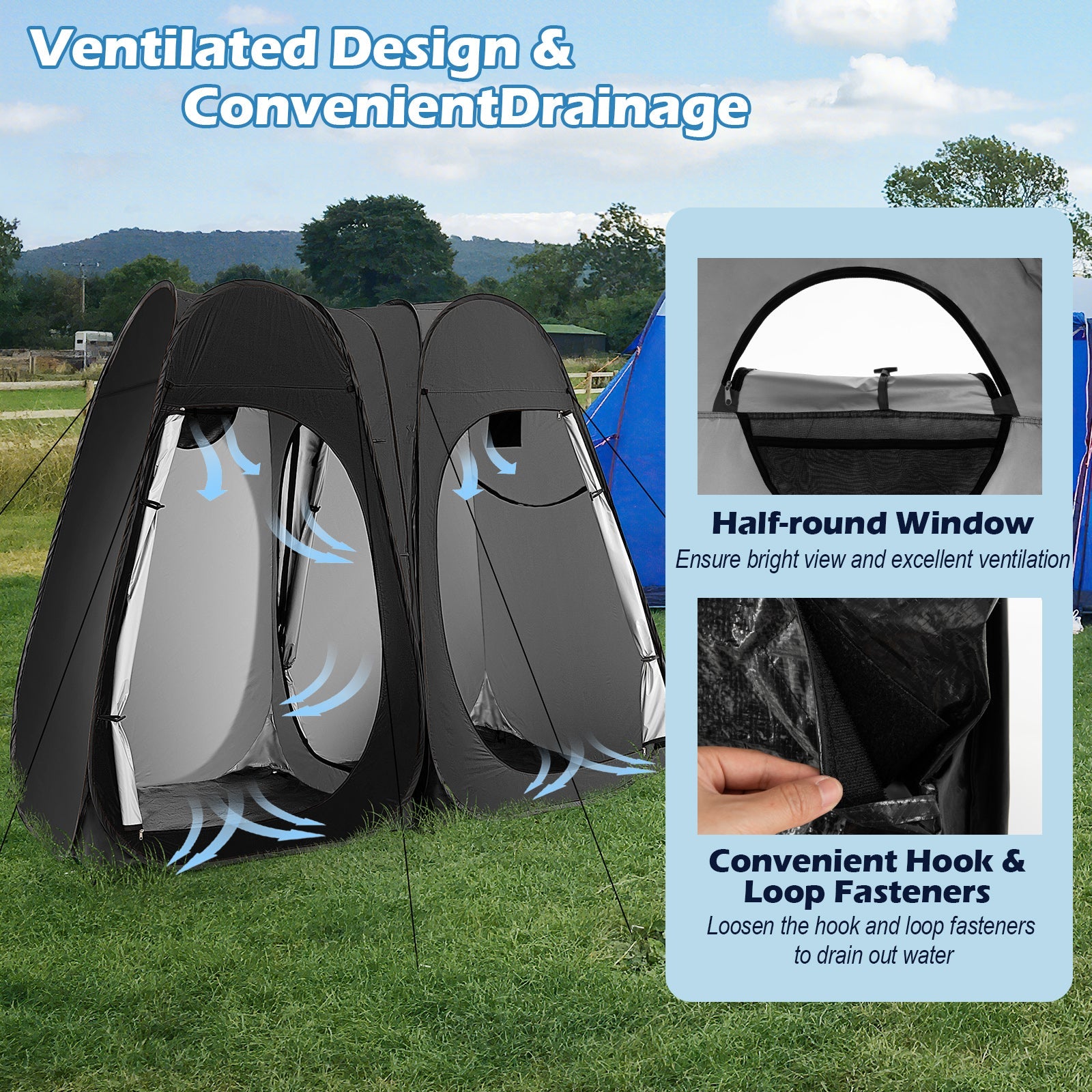 Oversized Pop Up Shower Tent with Window Floor and Storage Pocket
