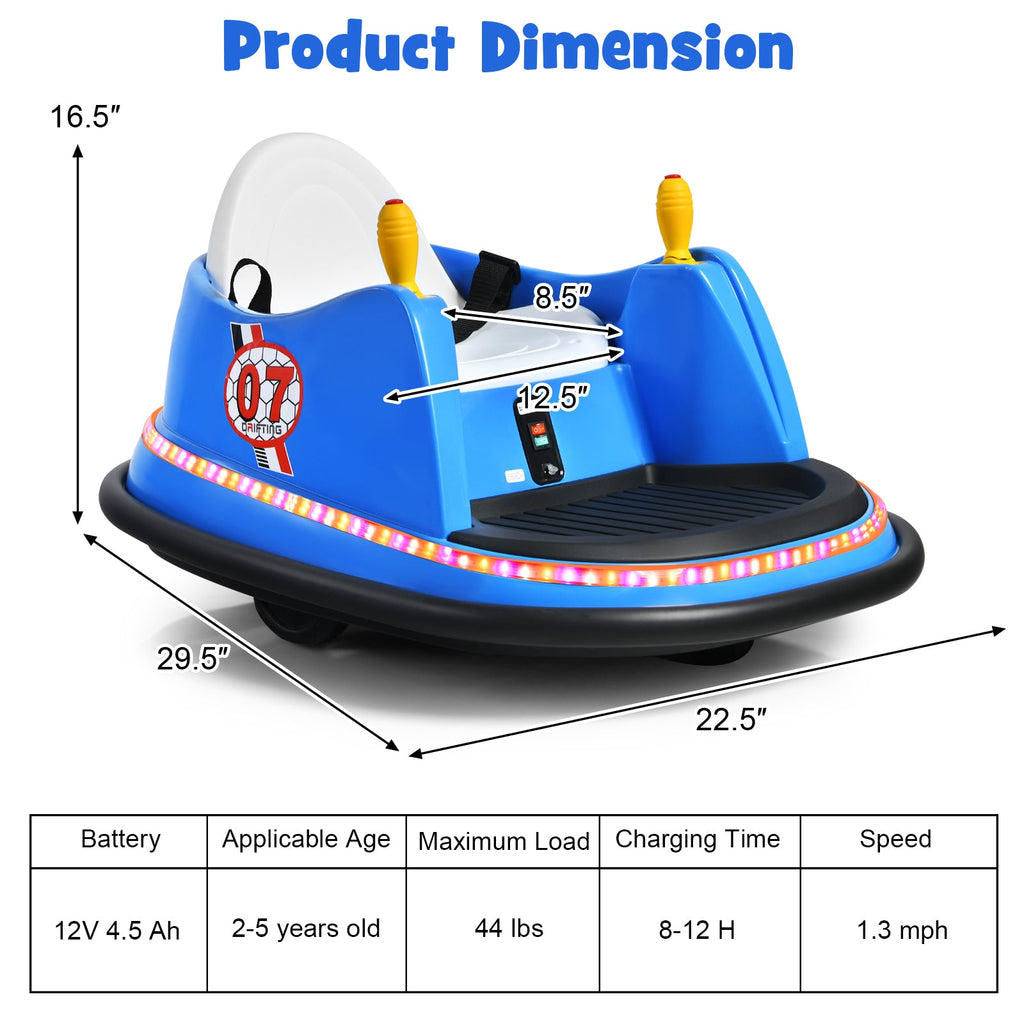 12V Electric Kids Ride On Bumper Car with Flashing Lights for Toddlers
