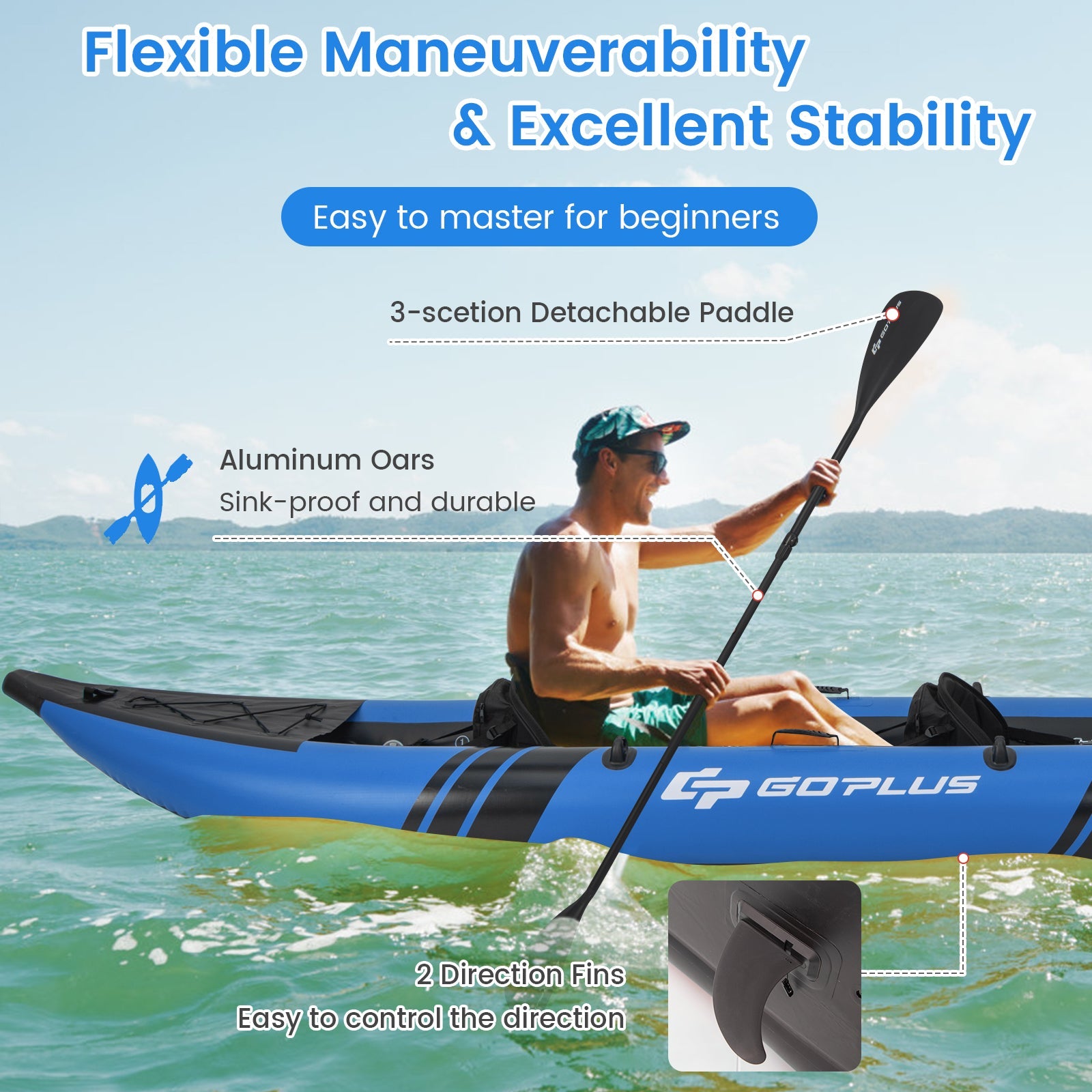 Inflatable 2-person Kayak Set with Aluminium Oars and Repair Kit