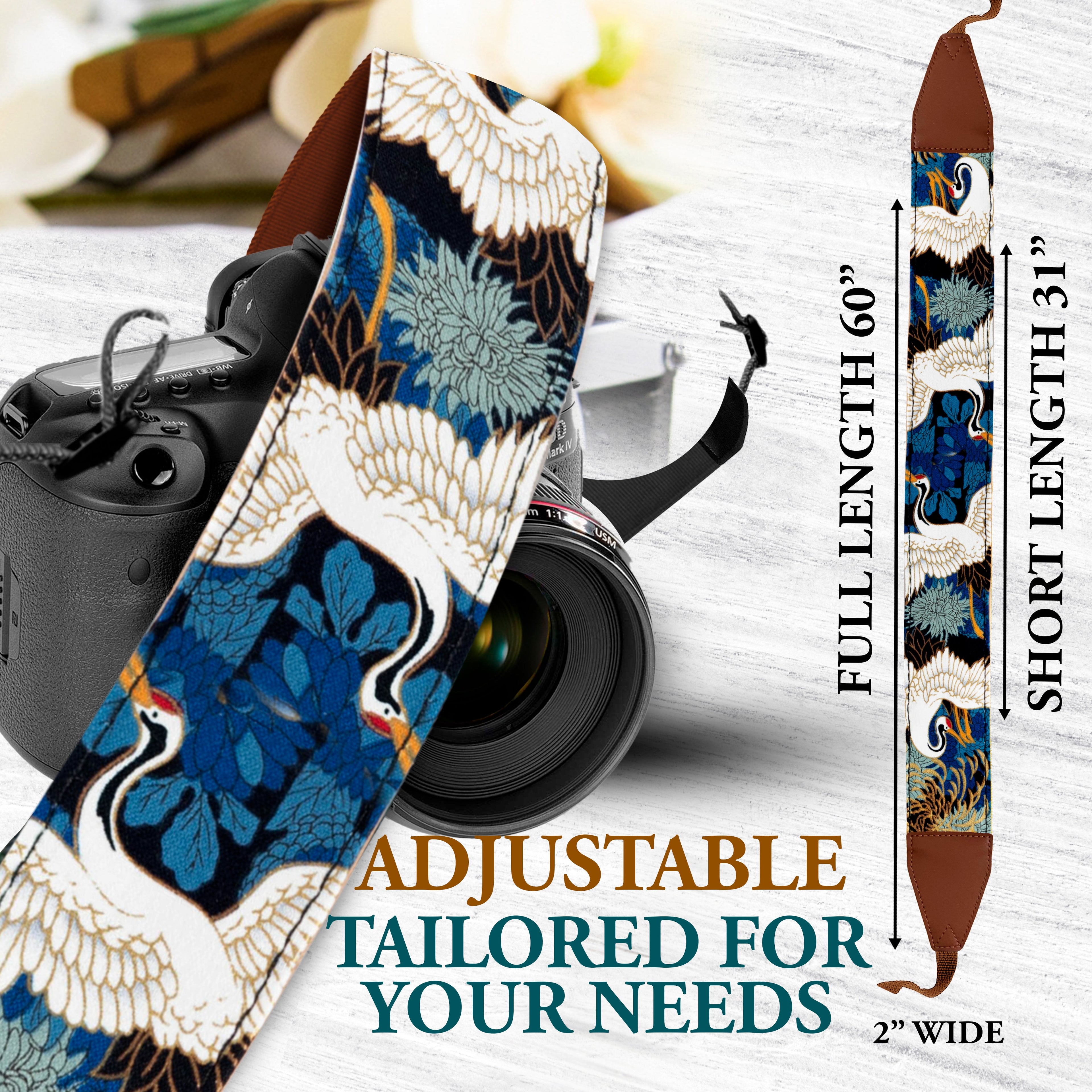 Personalized Embroidered Blue Japanese Camera Strap - Camera Strap for SLR/ DSLR