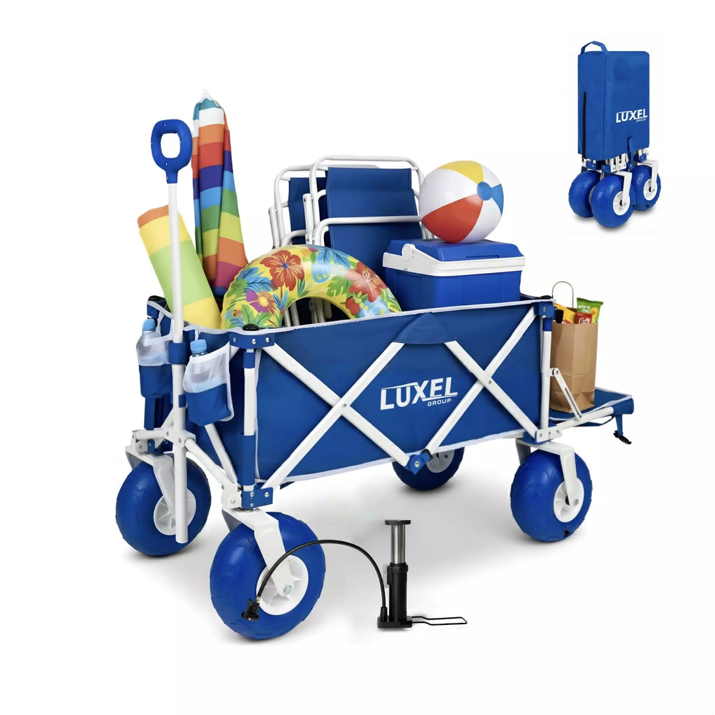 Beach Wagon Cart with Big Wheels – Foldable Utility Wagon Blue
