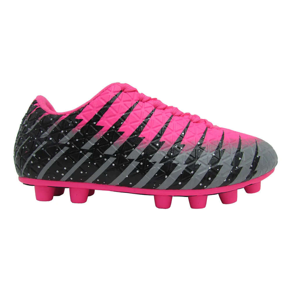 Bolt Kids Firm Ground Soccer Cleats – Pink/Black/Silver