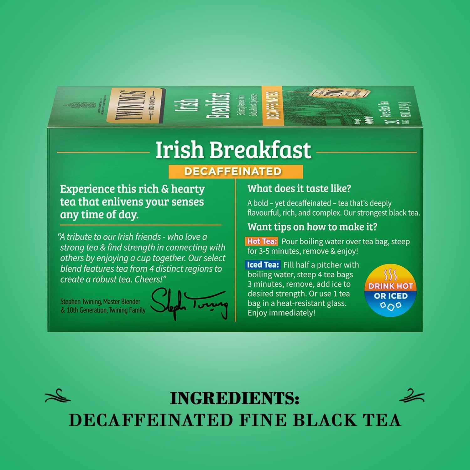 Twinings Irish Breakfast Decaf Black Tea, 20 Bags (Pack of 2)