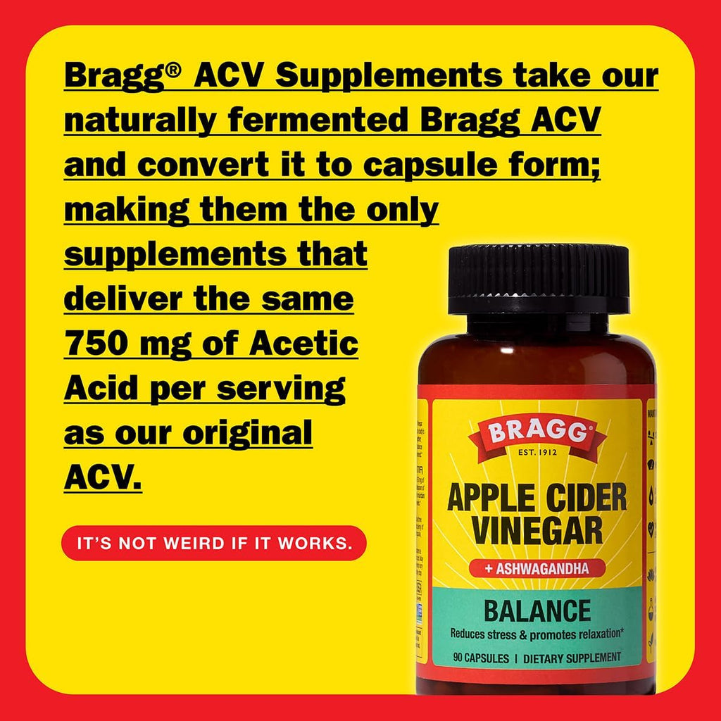 Bragg Daily Balance Apple Cider Vinegar & Ashwagandha Capsules, 90 Count