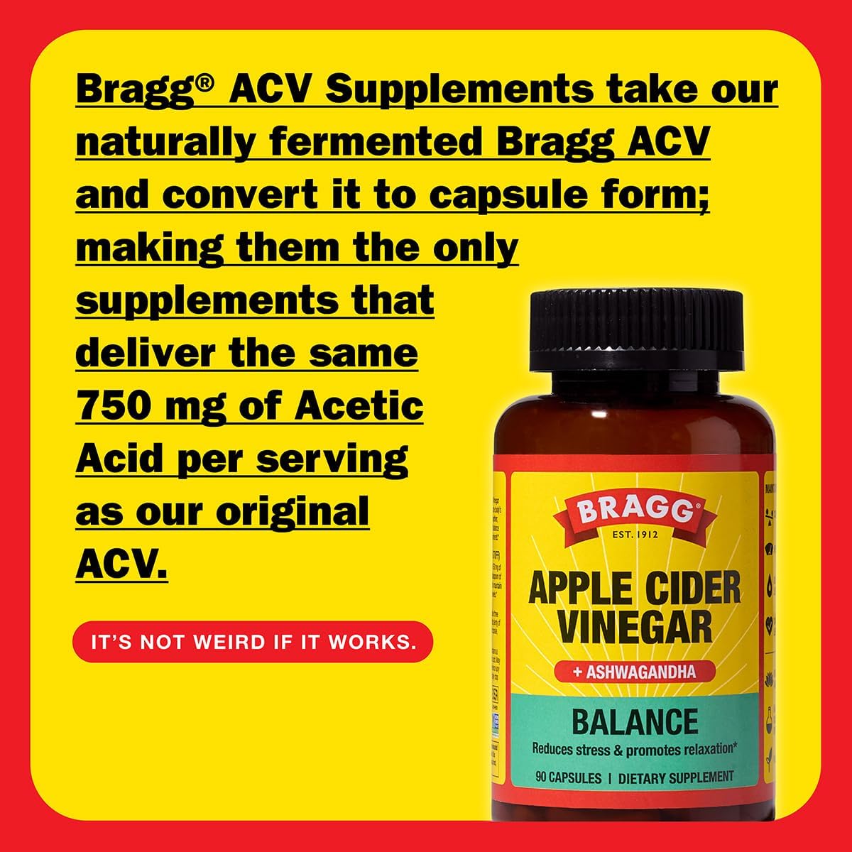 Bragg Daily Balance Apple Cider Vinegar & Ashwagandha Capsules, 90 Count