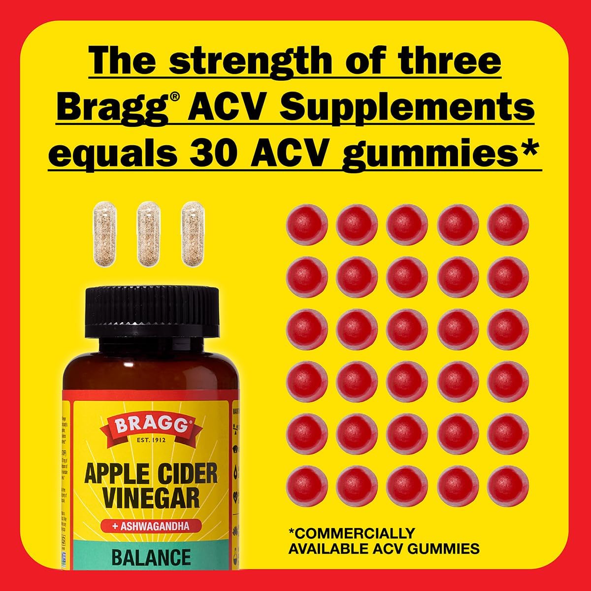 Bragg Daily Balance Apple Cider Vinegar & Ashwagandha Capsules, 90 Count