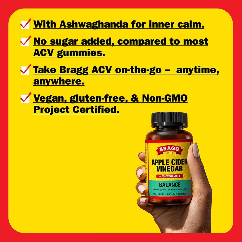 Bragg Daily Balance Apple Cider Vinegar & Ashwagandha Capsules, 90 Count