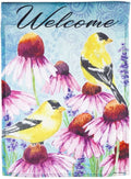 Bright Cone Flowers and Finches Garden Flag 2 Sided Welcome