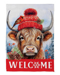 Bundled Up Highland Cow 2 Sided Garden Flag