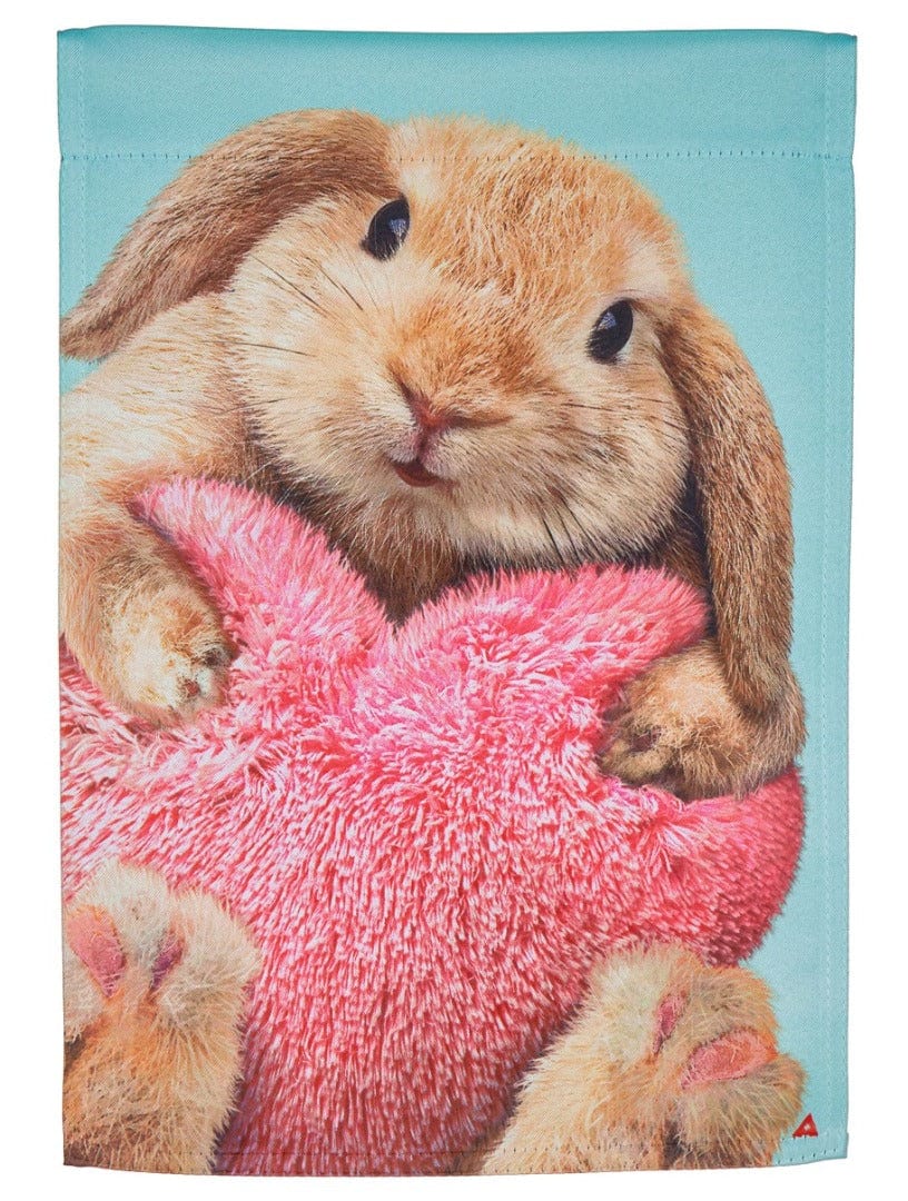 Bunny with Heart Pillow Valentine Garden Flag 2 Sided
