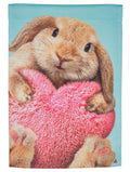 Bunny with Heart Pillow Valentine Garden Flag 2 Sided