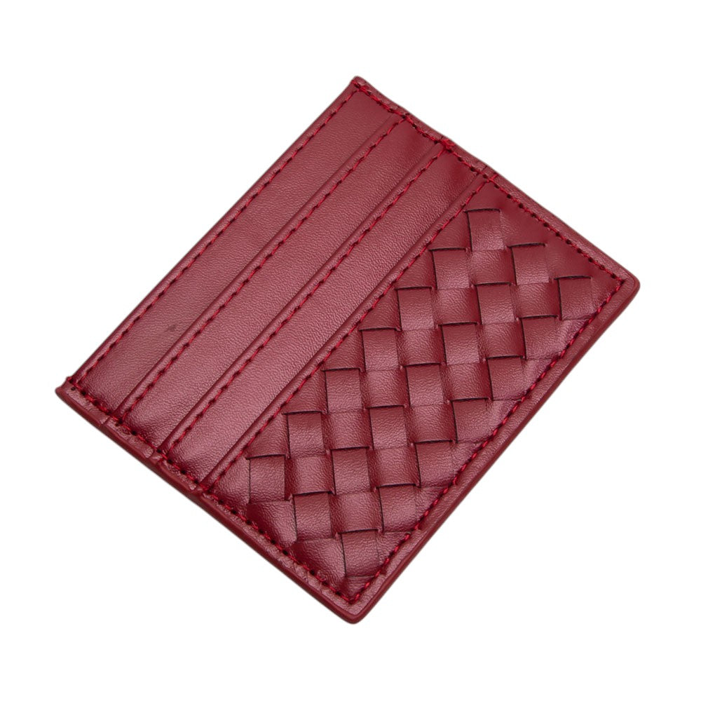 Faux Leather Basket Weave Card Holder Wallet